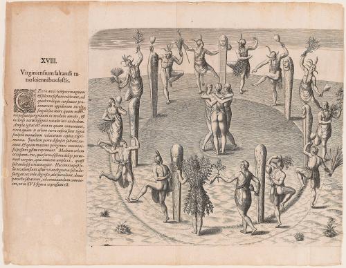 The Dances used at their High Feasts, plate 18, from Thomas Harriot’s A Brief and True Report of the New Found Land of Virginia, Latin edition
