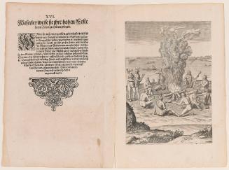 The Manner of Praying with Rattles about the Fire, plate 17, from Thomas Harriot’s A Brief and True Report of the New Found Land of Virginia, German edition