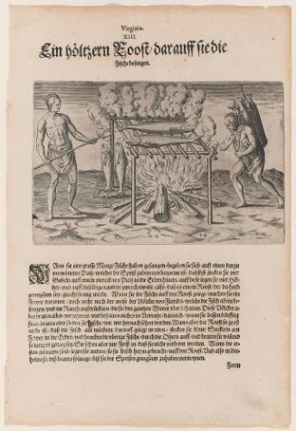 The Broiling of their Fish over the Flame, plate 14, from Thomas Harriot’s A Brief and True Report of the New Found Land of Virginia, German edition
