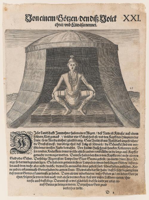 The Idol Kiwasa, plate 21, from Thomas Harriot’s A Brief and True Report of the New Found Land of Virginia, German edition