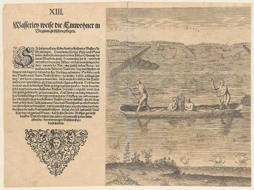 The Manner of Fishing in Virginia, plate 13, from Thomas Harriot’s A Brief and True Report of the New Found Land of Virginia, German edition