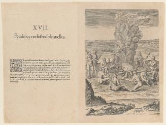 The Manner of Praying with Rattles about the Fire, plate 17, from Thomas Harriot’s A Brief and True Report of the New Found Land of Virginia, French edition