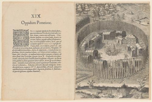 The Town of Pomeiooc, plate 19, from Thomas Harriot’s A Brief and True Report of the New Found Land of Virginia, Latin edition