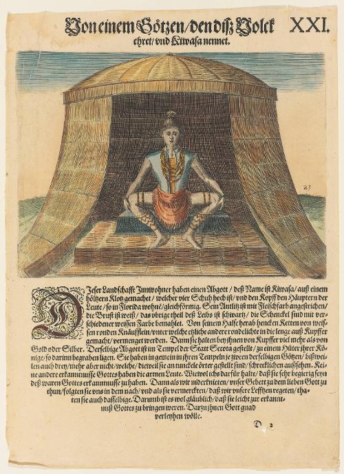 The Idol Kiwasa, plate 21, from Thomas Harriot’s A Brief and True Report of the New Found Land of Virginia, German edition