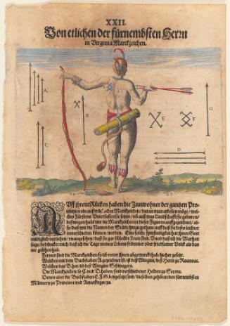 The Sundry Marks of the Chief Men of Virginia, plate 22, from Thomas Harriot’s A Brief and True Report of the New Found Land of Virginia, German edition