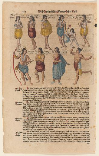 Compilation sheet of 10 individual images of figures, from Thomas Harriot’s A Brief and True Report of the New Found Land of Virginia, German edition