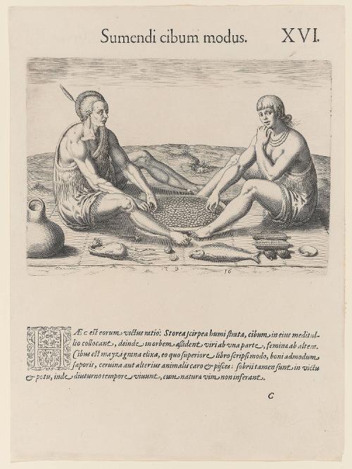 The Sitting at Meat, plate 16, from Thomas Harriot’s A Brief and True Report of the New Found Land of Virginia, Latin edition