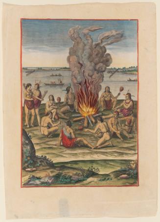 The Manner of Praying with Rattles about the Fire, from Thomas Harriot’s A Brief and True Report of the New Found Land of Virginia