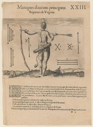 The Sundry Marks of the Chief Men of Virginia, plate 23, from Thomas Harriot’s A Brief and True Report of the New Found Land of Virginia, French edition