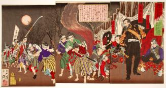 Account of the Subjugation of Kagoshima: Scene from the Satsuma Rebellion depicting Rebel Leader Saigo Takamori and Young Recruits at an Encampment, with Some Youths crying After a Military Setback