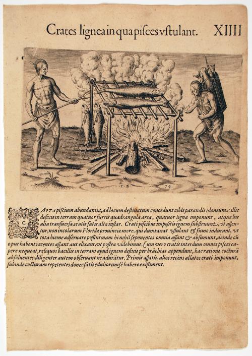 The Broiling of their Fish over the Flame, plate 14, from Thomas Harriot’s A Brief and True Report of the New Found Land of Virginia, Latin edition