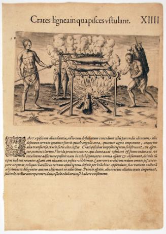 The Broiling of their Fish over the Flame, plate 14, from Thomas Harriot’s A Brief and True Report of the New Found Land of Virginia, Latin edition