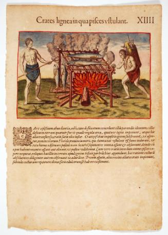 The Broiling of their Fish over the Flame, plate 14, from Thomas Harriot’s A Brief and True Report of the New Found Land of Virginia, Latin edition