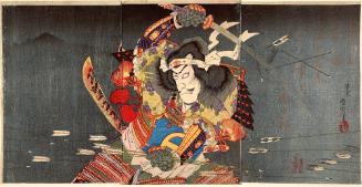 Actor Ichikawa Danjuro IX as Oyamada Kenmotsu Takahara (in the 14th Century Battle of Motomezuka near Kobe)