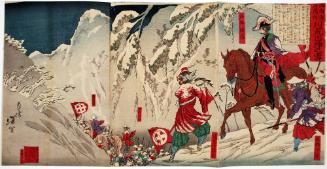 Snow, moon, and flowers in the Seinan [Satsuma Rebellion] War: Going into Battle at Kawajiri in the Snow (Seinan setsugekka uchi, Kawajiri shutsujin no yuki)