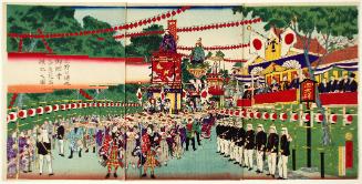 Emperor and Empress Watching the Procession at Ueno Park
上野公園地御臨幸
各區花出シ練込之図
