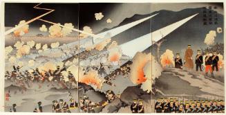 In the Battle of Nanshan Our Troops Took Advantage of a Violent Thunderstorm and Charged the Enemy Fortress (Jinraifūu Nanzan no eki waga gun noshite tekirui o tosshin su)