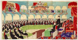 Illustration of an assembly hall in the Diet Building
帝國議會議事堂之圖.