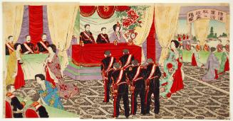 Granting Celebratory Cups to Army and Navy officers (Rikukaigun shoko ko shukuhai tamamono zu)
陸海軍将校江祝盃賜図.