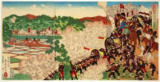 True Illustration of the Grand Maneuvers of the Army at Nagoya in Owari, Attended by the Emperor (Oshū Nagoya ni oite, rikugun dai enshū gyōkō shinzu)