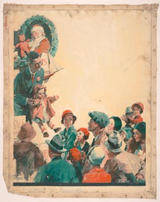 Crowd Looking at Man with Doll; Illustration for Mccall's