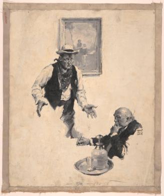Standing Man Gestures to Seated Man; Illustration