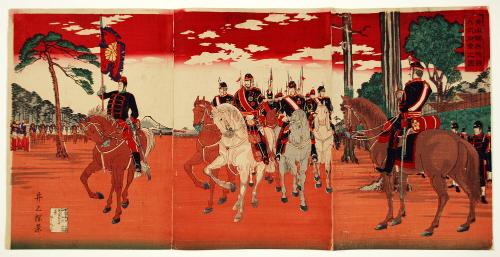 Meiji Emperor Reviewing Troops
