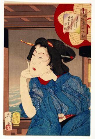 Looking Cool: The Appearance of a Geishi in the Fifth of sixth Year of Meiji, from the series Thirty-two Customs and Manners of Women (Fuzoku Sanjuniso) 
