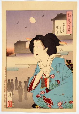 Theater-district dawn moon, from the series One Hundred Aspects of the Moon (Tsuki Hyakushi)