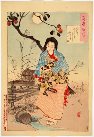 The Bottom of the Bucket / which Lady Chiyo Filled has Fallen out / the Moon has no Home in the Water, from the series One Hundred Aspects of the Moon (Tsuki hyakushi)