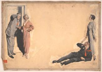 Woman with Rolling Pin Beside Fallen Man; Illustration
