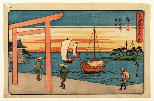 The Shrine Gate at Atsuta Bay near Miya, from the series The Fifty-three Stations of the Tōkaidō Road