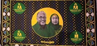 Textile (kanga) with Presidential and Vice-Presidential Candidates John Magufuli and Samia Suluhu Hassan