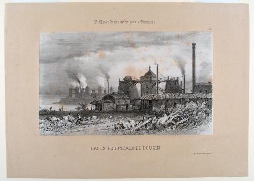 Blast Furnaces in Pouzin, from Album du chemin de Fer de Lyon à la Mediterranée. Cinquieme Collection