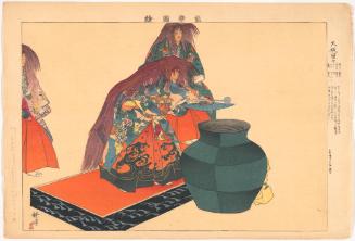 Scene from the play The Tippling Elves and the Vat of Wine (Taihei shojo), from the series Pictures of Noh Plays