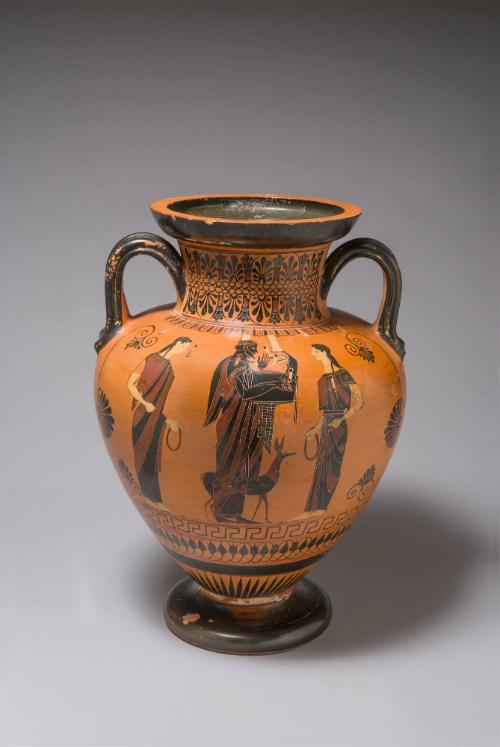 Neck-Amphora, with Apollo, Leto, and Artemis, Departure Scene