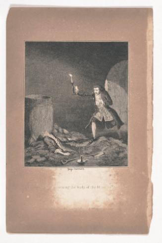 Abel Beechcroft Discovering the Body of the Miser in the Cellar, illustration for The Miser’s Daughter by William Harrison Ainsworth