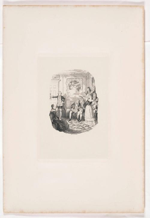 Trial of Skill between Mrs. Bracegirdle and Mrs. Oldfield at Mr. Saint John’s Supper, illustration for Saint James’s, or, the Court of Queen Anne by William Harrison Ainsworth