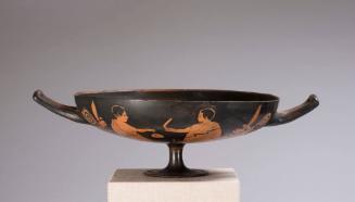 Drinking Cup (Kylix), with Woman, Bathers, Satyr, and Maenad