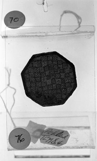 Octagon Button with Checkerboard Pattern Within a Checkerboard Pattern in Blue, White, and Red Enamel