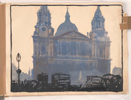 St. Paul's Cathedral (recto: 1st Block with Wash for Rough Composition for 2nd Block; Verso: Discarded Block Image)